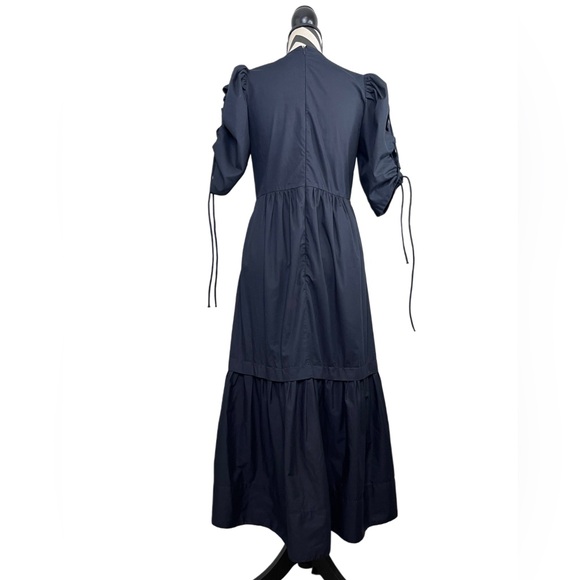 Sea New York 100% Cotton Puff Sleeve Sz XS Minimalist Babydoll Tiered Maxi Dress - Picture 3 of 16
